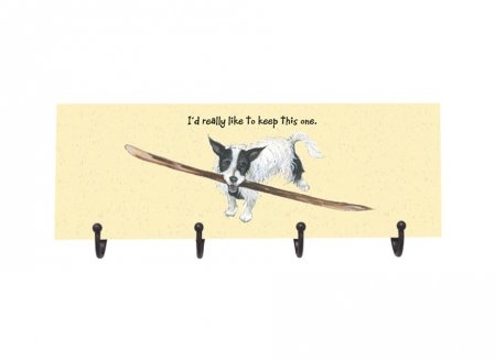 Scruffy Mutts \"Stick\" Four Hook Plaque